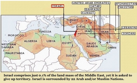 map showing size of Israel vs. surrounding countries