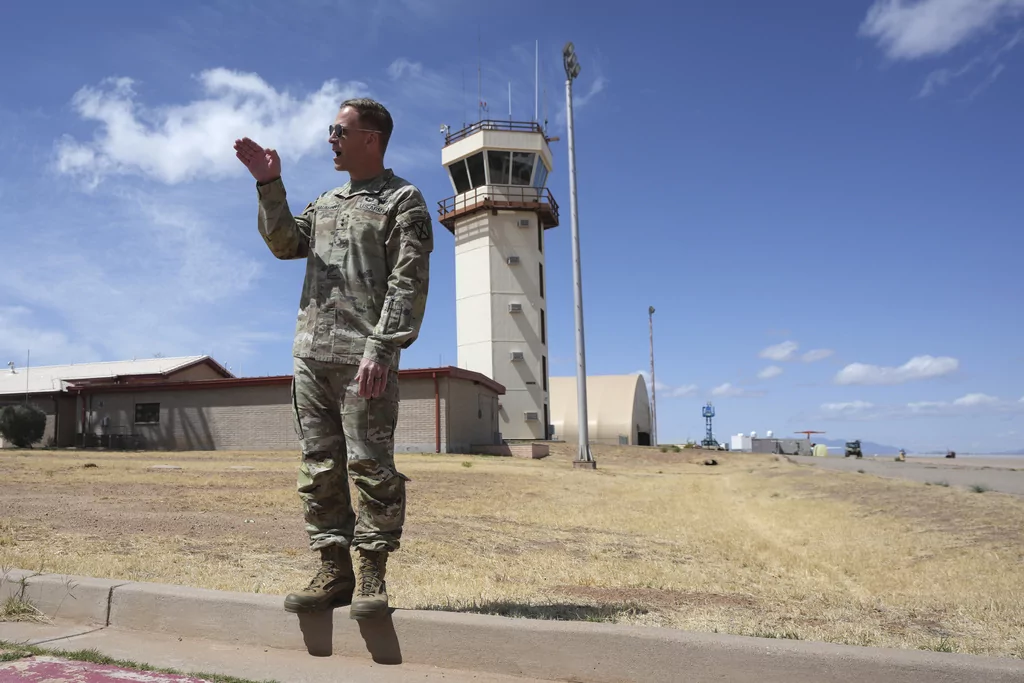 U.S. Army Maj. Gen. Scott M. Naumann, military commander of the Joint Task Force Southern Border, talks about an upcoming flight from Fort Huachuca to the US-Mexico border Thursday, April 3, 2025, in Sierra Vista, Ariz.