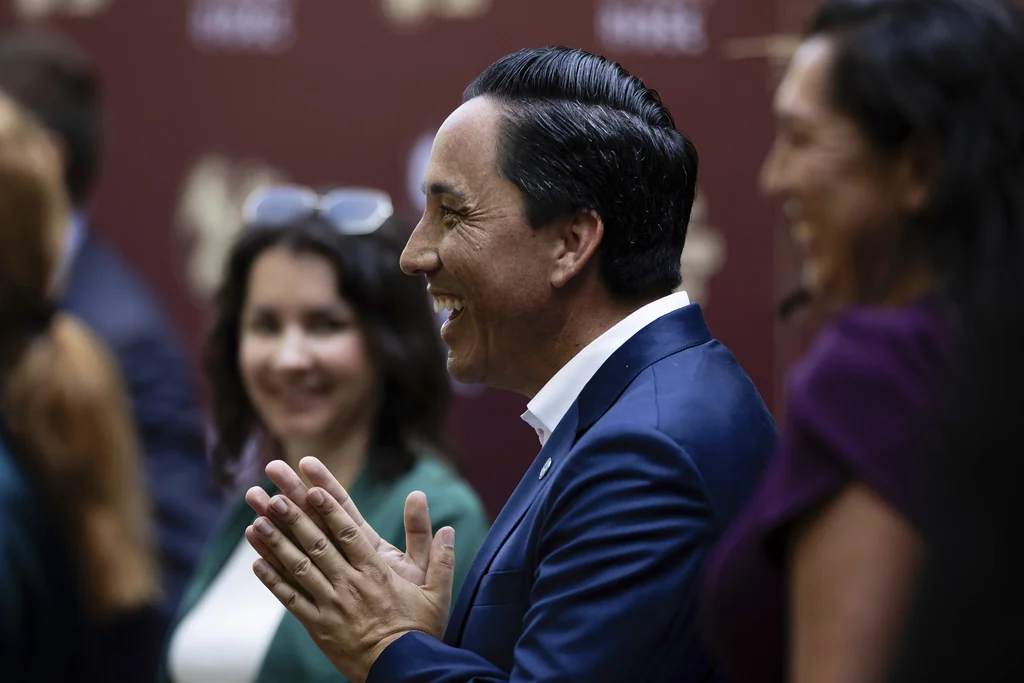 San Diego Mayor Todd Gloria smiles while speaking to the media after the opening ceremony of the Panda Ridge exhibit at the San Diego Zoo Thursday, Aug. 8, 2024, in San Diego.
