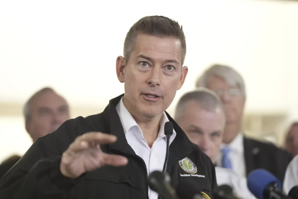 Transportation Secretary Sean Duffy speaks during a news conference at Ronald Reagan Washington National Airport, Thursday morning, Jan. 30, 2025, in Arlington, Virginia.