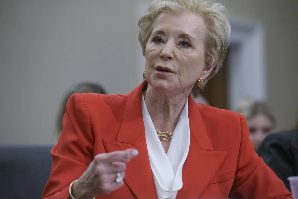 Secretary of Education Linda McMahon testifies before a House Committee on Appropriations subcommittee budget hearing on the US Department of Education on Capitol Hill, Wednesday, May 21, 2025, in Washington.