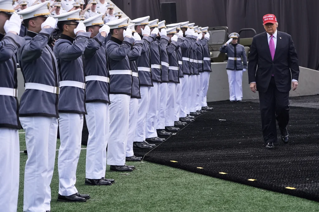 President Donald Trump arrives to deliver the commencement speech for the United States Military Academy graduating cadets in West Point, N.Y., Saturday, May 24, 2025.