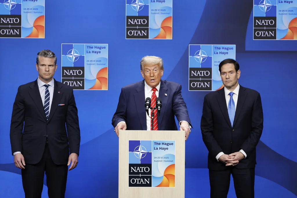 President Donald Trump speaks during a media conference at the NATO summit in The Hague, Netherlands, Wednesday, June 25, 2025.