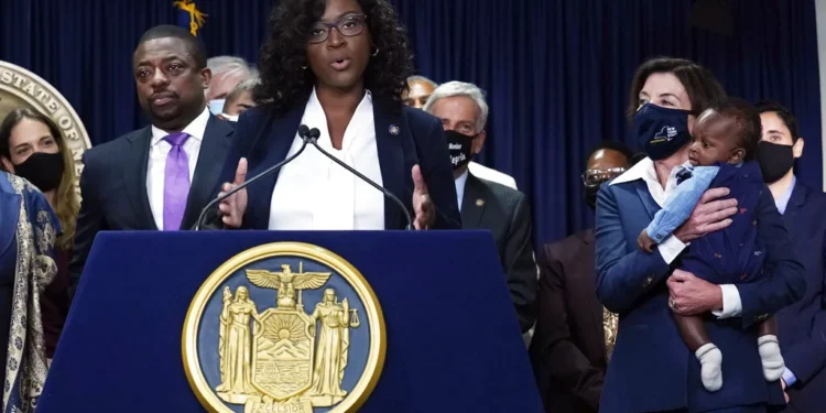 New York state Assembly member Phara Souffrant Forrest speaks in New York, Friday, Sept. 17, 2021.