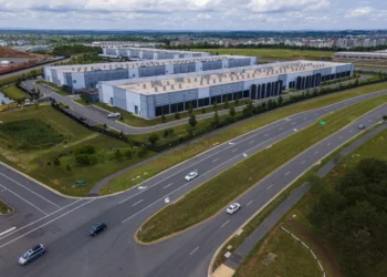 Data centers are in Ashburn in Loudon County, Virginia, on Sunday, July 16, 2023. The centers house the computer servers and hardware required to support modern internet use, including artificial intelligence. The county is home to the world