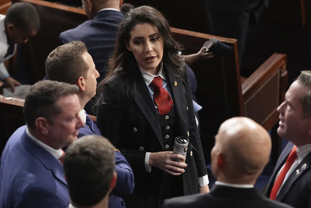 Rep. Anna Paulina Luna, R-Fla., speaks with members as the House of Representatives meets to elect a speaker and convene the new 119th Congress at the Capitol in Washington, Friday, Jan. 3, 2025.