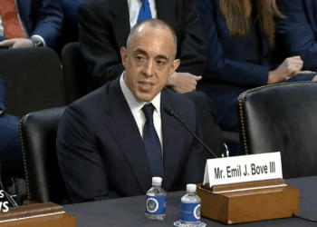 Emil Bove testifying at his confirmation hearing.