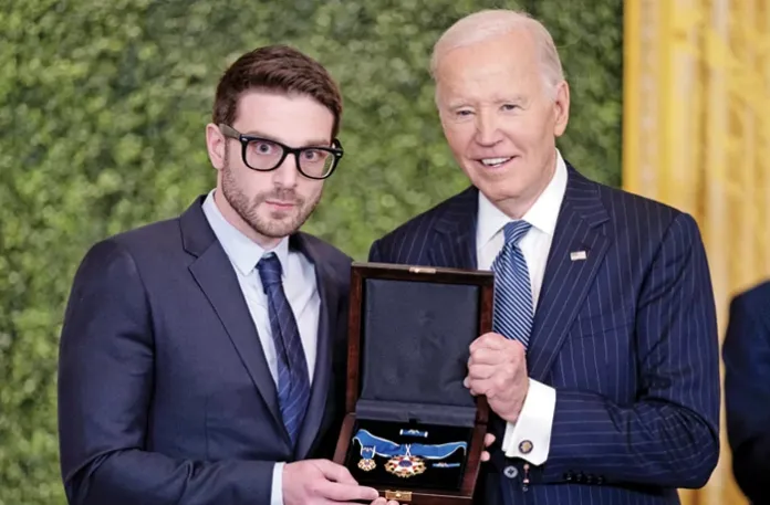 Joe Biden with Alex Soros, son of billionaire Medal of Freedom recipient George Soros, at the White House, Jan. 4, 2025. 