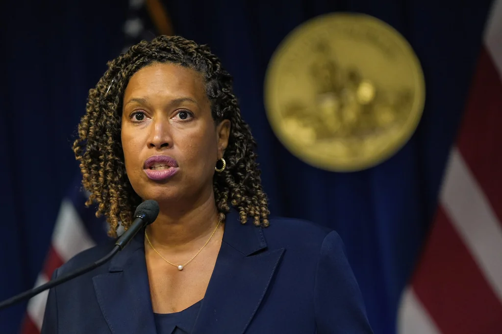 Washington Mayor Muriel Bowser speaks during a news conference on President Donald Trump's plan to place Washington police under federal control and deploy National guard troops to Washington, Monday, Aug. 11, 2025, in Washington. 