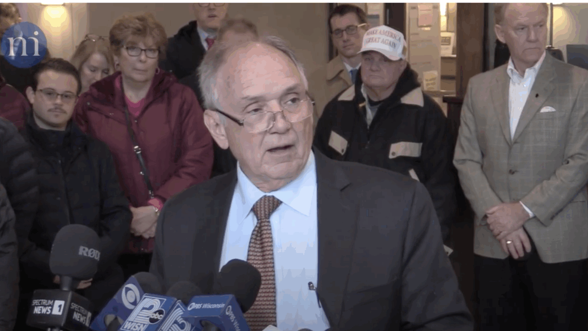 Former Wisconsin Judge Jim Troupis speaks after being charged in a political case involving his legal representation of the Trump campaign.