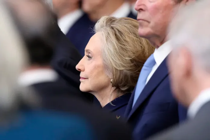 Former Secretary of State Hillary Clinton stands before the 60th Presidential Inauguration in the Rotunda of the U.S. Capitol in Washington, Monday, Jan. 20, 2025. 