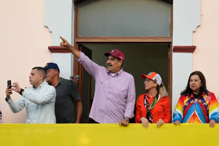 Venezuelan President Nicolas Maduro addresses supporters during an event marking the anniversary of his disputed reelection and the 71st birthday of late President Hugo Chavez on Monday, July 28, 2025, in Caracas, Venezuela.