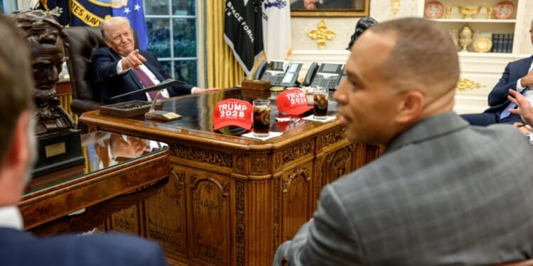 Trump posts photo of 'Trump 2028' hats at leadership meeting