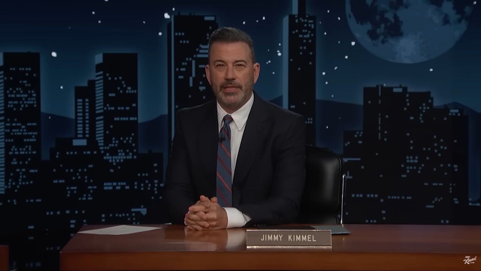 Jimmy Kimmel hosting his now-suspended show.
