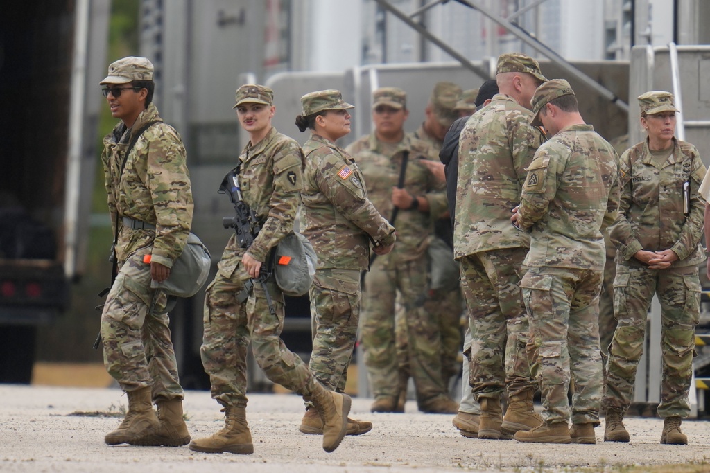 Texas National Guard members staged outside of Chicago