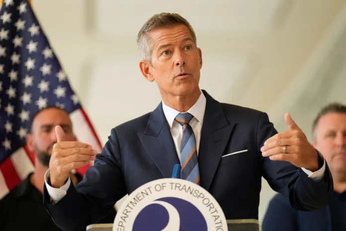 United States Secretary of Transportation Sean Duffy speaks during a news conference at LaGuardia Airport in New York, Tuesday, Oct. 28, 2025. (AP Photo/Seth Wenig)