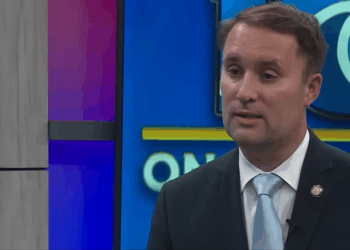 Jason Miyares talking during an interview.