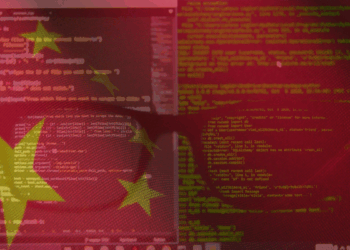 Chinese flag overlaid on a computer screen