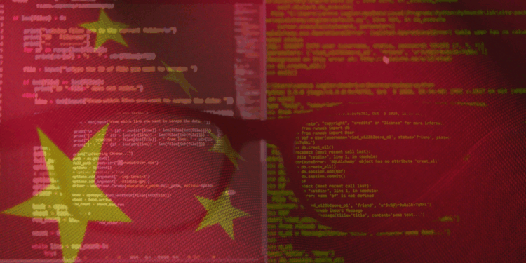 Chinese flag overlaid on a computer screen