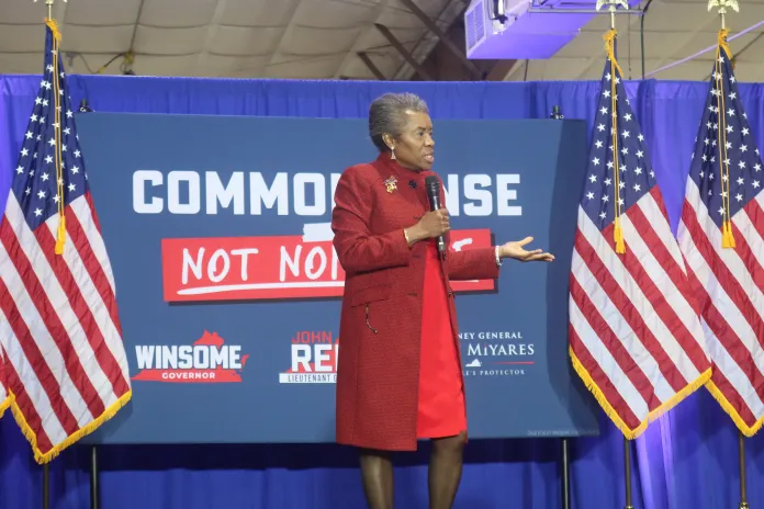 Lt. Gov. Winsome Earle-Sears campaigns in Harrisonburg, Virginia on Oct. 30, 2025. (Samantha-Jo Roth, Washington Examiner)