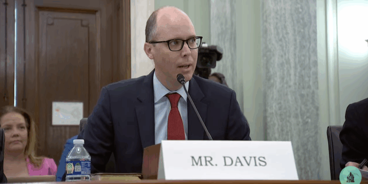 Sean Davis testifying before Senate Finance committee