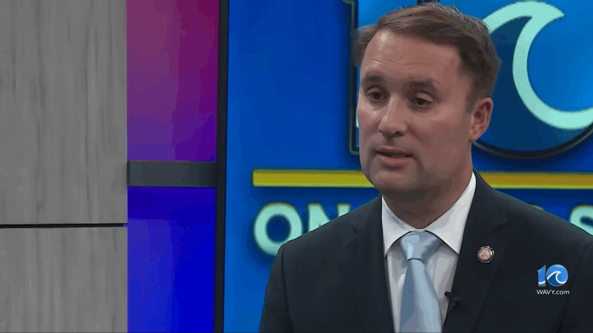 Jason Miyares talking during an interview.