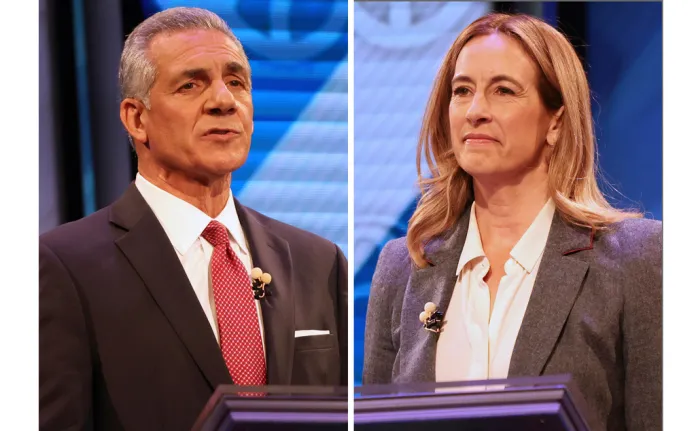 Republican Jack Ciattarelli and Rep. Mikie Sherrill (D-NJ) during the final debate in the New Jersey gubernatorial race.