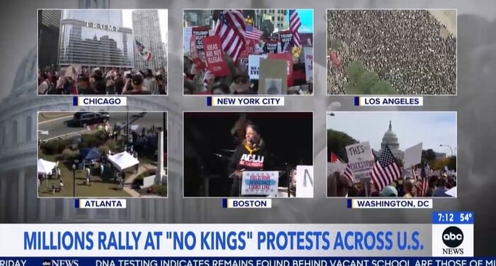 Networks Still Trumpeting No Kings Protests as Ground-Breaking, Skip Ugly Signs