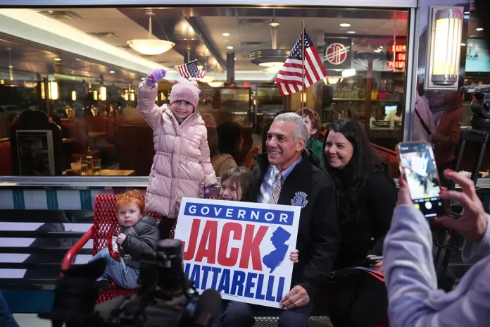 Republican candidate for governor of New Jersey Jack Ciattarelli meets with supporters.