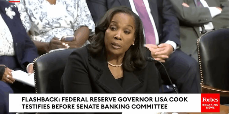 Lisa Cook testifying before the Senate.