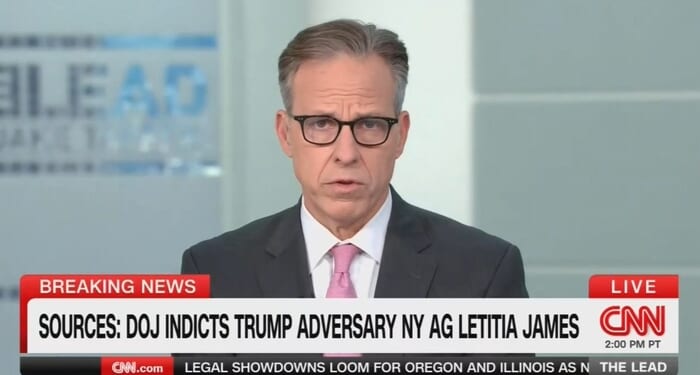 "Shocking Breaking News" Tapper Labels Letitia James Indictment