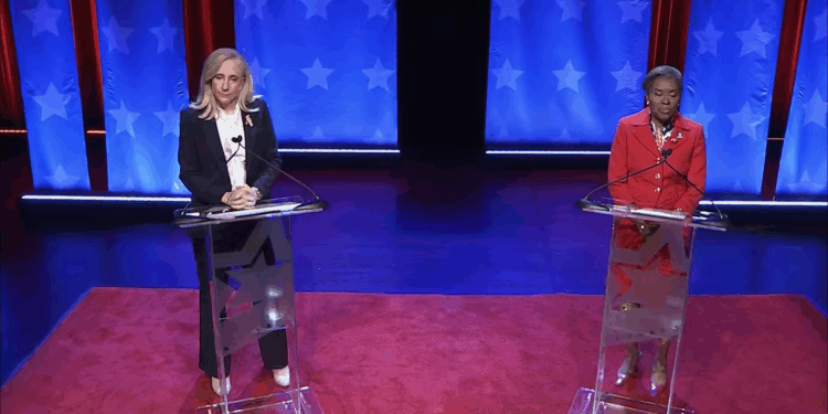 Abigail Spanberger and Winsome Sears debating.
