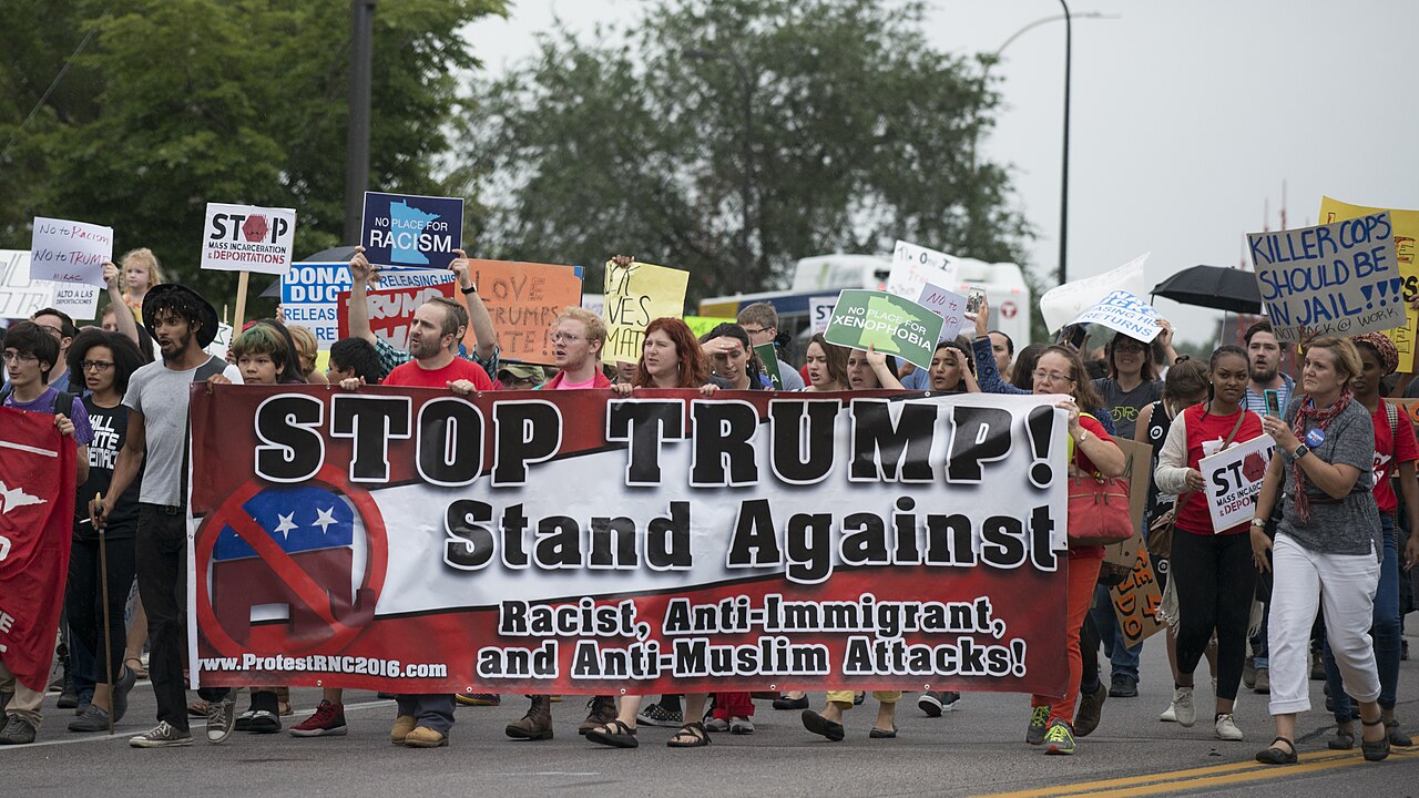 About 400 protesters gathered outside the Minneapolis Convention Center where Donald Trump was holding a private fundraising event.