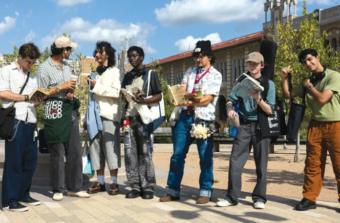 Competitors brought books, beanies and baggy pants to the academic quad of Rice University on Sept. 19 to compete for the title of most performative male. (Sarah Bradley/The Rice Thresher)