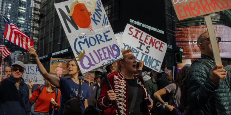 Trump posts AI video dumping brown liquid on 'No Kings' protesters