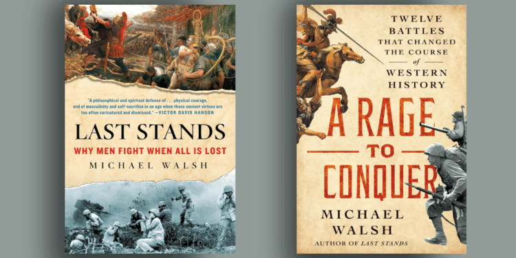 covers for "a rage to conquer" and "last stands" by Michael Walsh