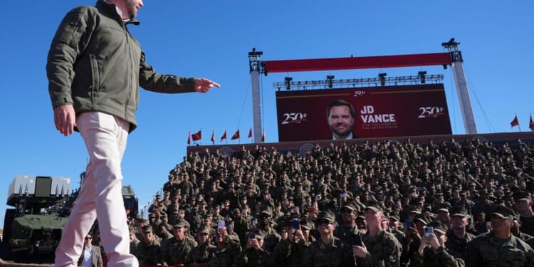 Vance promises paychecks during shutdown at Marines' 250th anniversary event