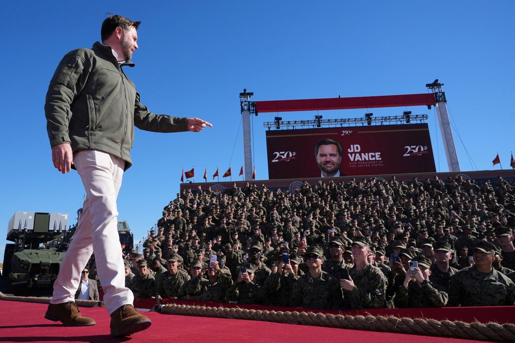Vance promises paychecks during shutdown at Marines' 250th anniversary event