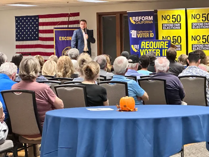 Assemblyman Carl DeMaio speaks at an event in Escondido, California