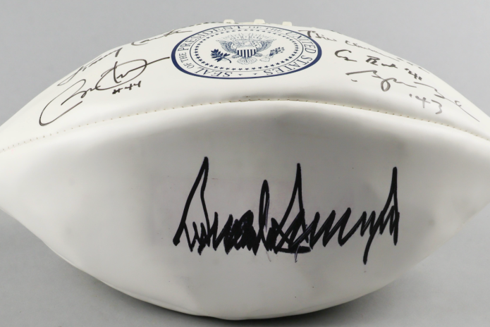 President Donald Trump's signature is the largest on the football heading to auction. Photo courtesy Alexander Historical Auctions
