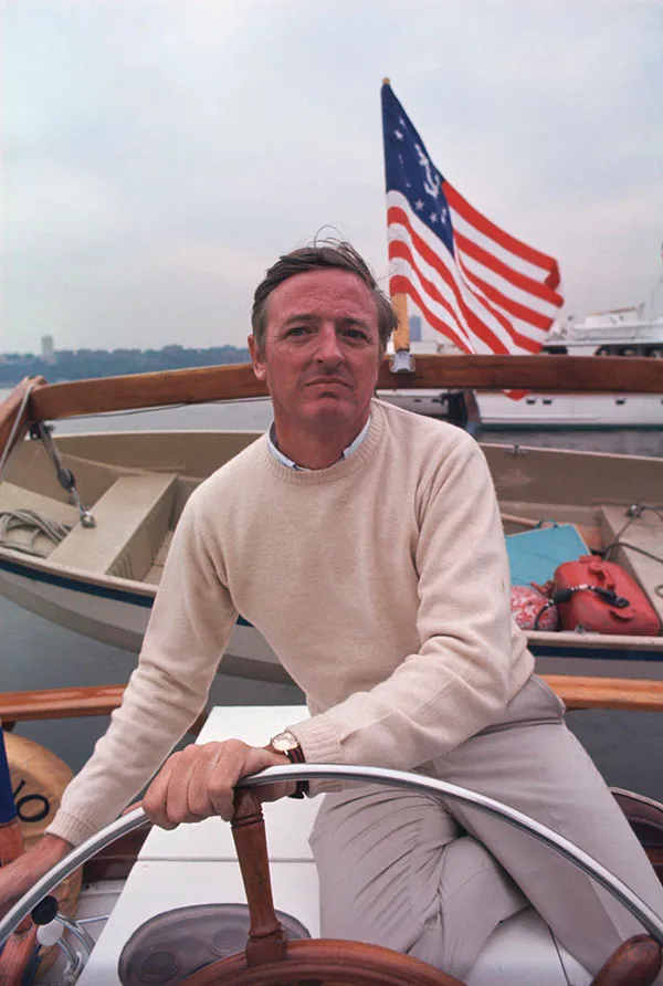Writer William F. Buckley, Jr. on his yacht. (Photo by Steve Schapiro/Corbis via Getty Images)