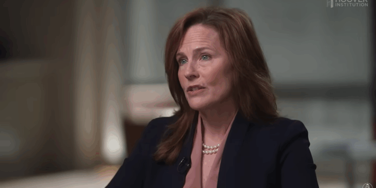 Amy Coney Barrett speaking during an interview.