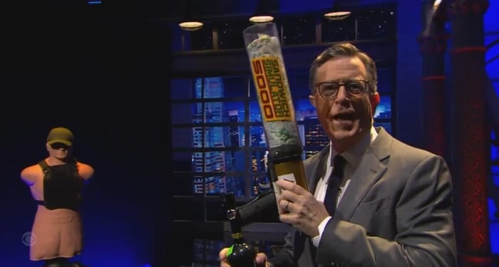 Colbert Celebrates DC Sandwich Thrower's Acquittal With T-Shirt Cannon