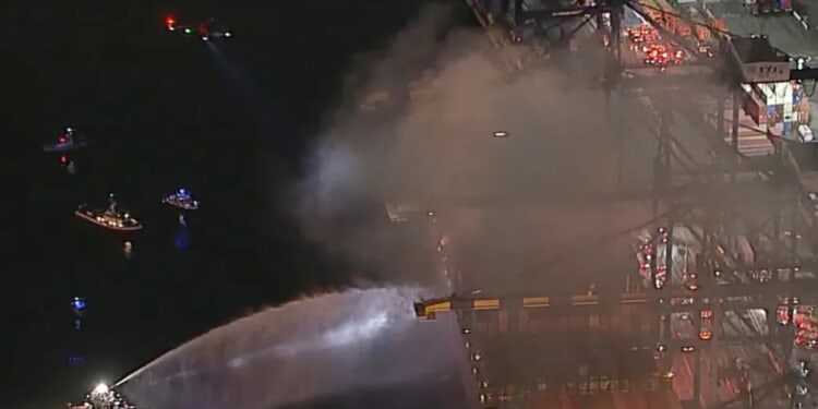 Fire aboard a Los Angeles container ship briefly prompted a shelter-in-place order