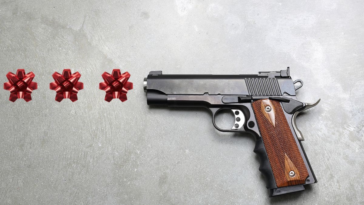 gun shooting christmas bows