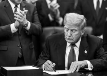 President Donald Trump signs the funding bill that reopens the government alongside Speaker of the House Mike Johnson, Wednesday, November 12, 2025, in the Oval Office. (Official White House Photo by Daniel Torok)