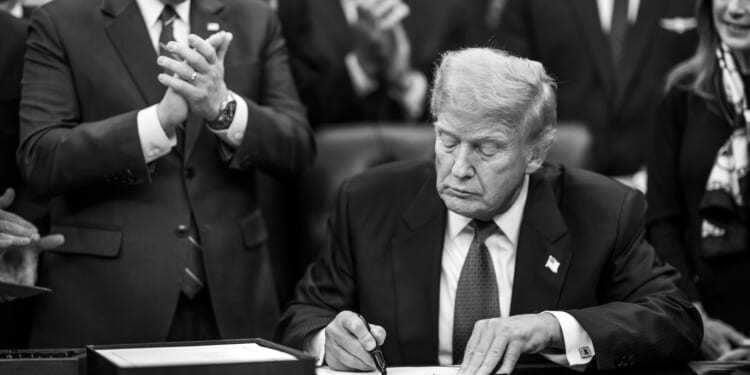 President Donald Trump signs the funding bill that reopens the government alongside Speaker of the House Mike Johnson, Wednesday, November 12, 2025, in the Oval Office. (Official White House Photo by Daniel Torok)