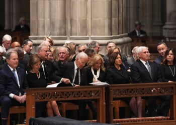Two views of the Cheney funeral, a Trump-era event