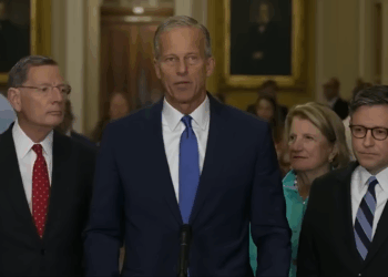 Thune and Johnson at a presser.