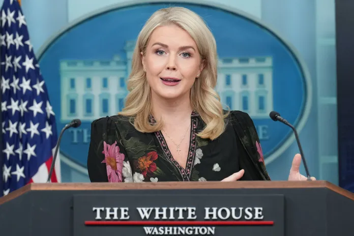 White House press secretary Karoline Leavitt speaks to reporters.